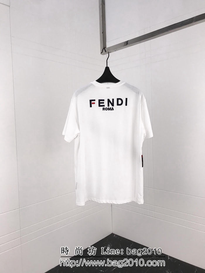 FENDI芬迪 19ss roma系列 定制復古織帶 ins爆款 白色男短袖 ydi2119